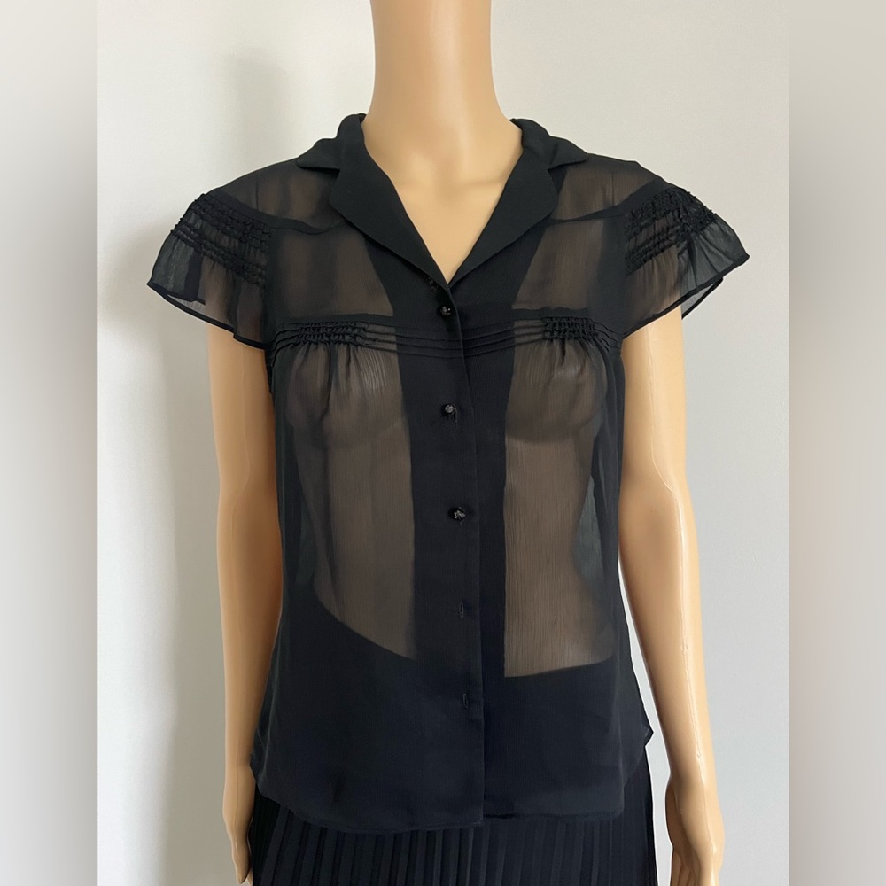 Loft Black Sheer Button Up Top